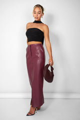 Kaiia Leather Look Maxi Skirt in Burgundy