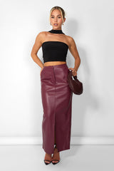 Kaiia Leather Look Maxi Skirt in Burgundy