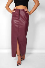 Kaiia Leather Look Maxi Skirt in Burgundy