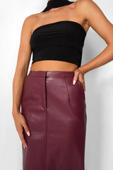 Kaiia Leather Look Maxi Skirt in Burgundy