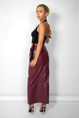 Kaiia Leather Look Maxi Skirt in Burgundy