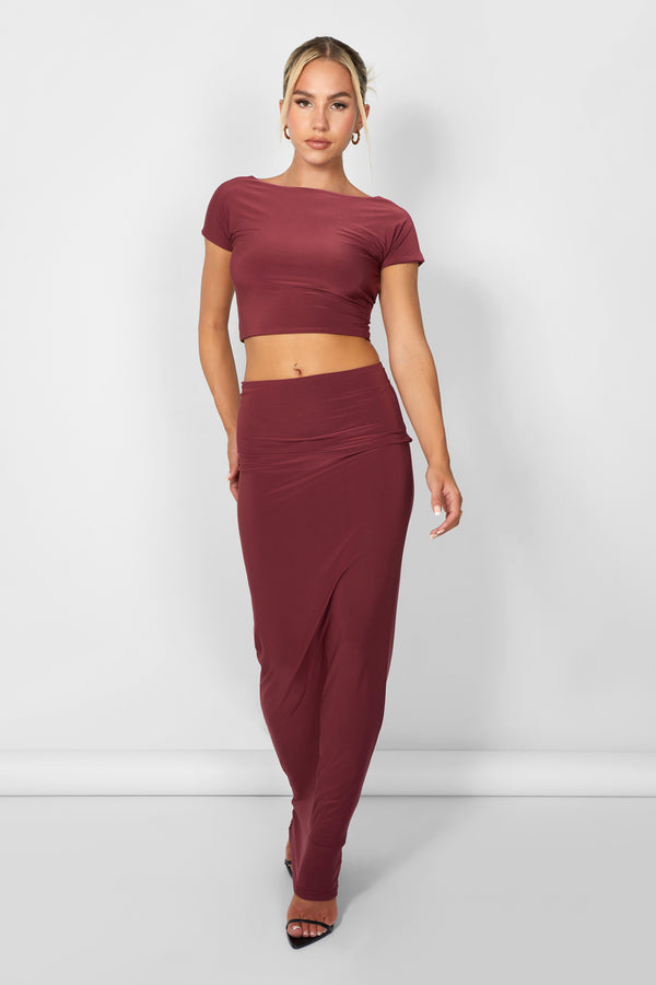 Kaiia Slinky Low Back Top Co-ord in Burgundy