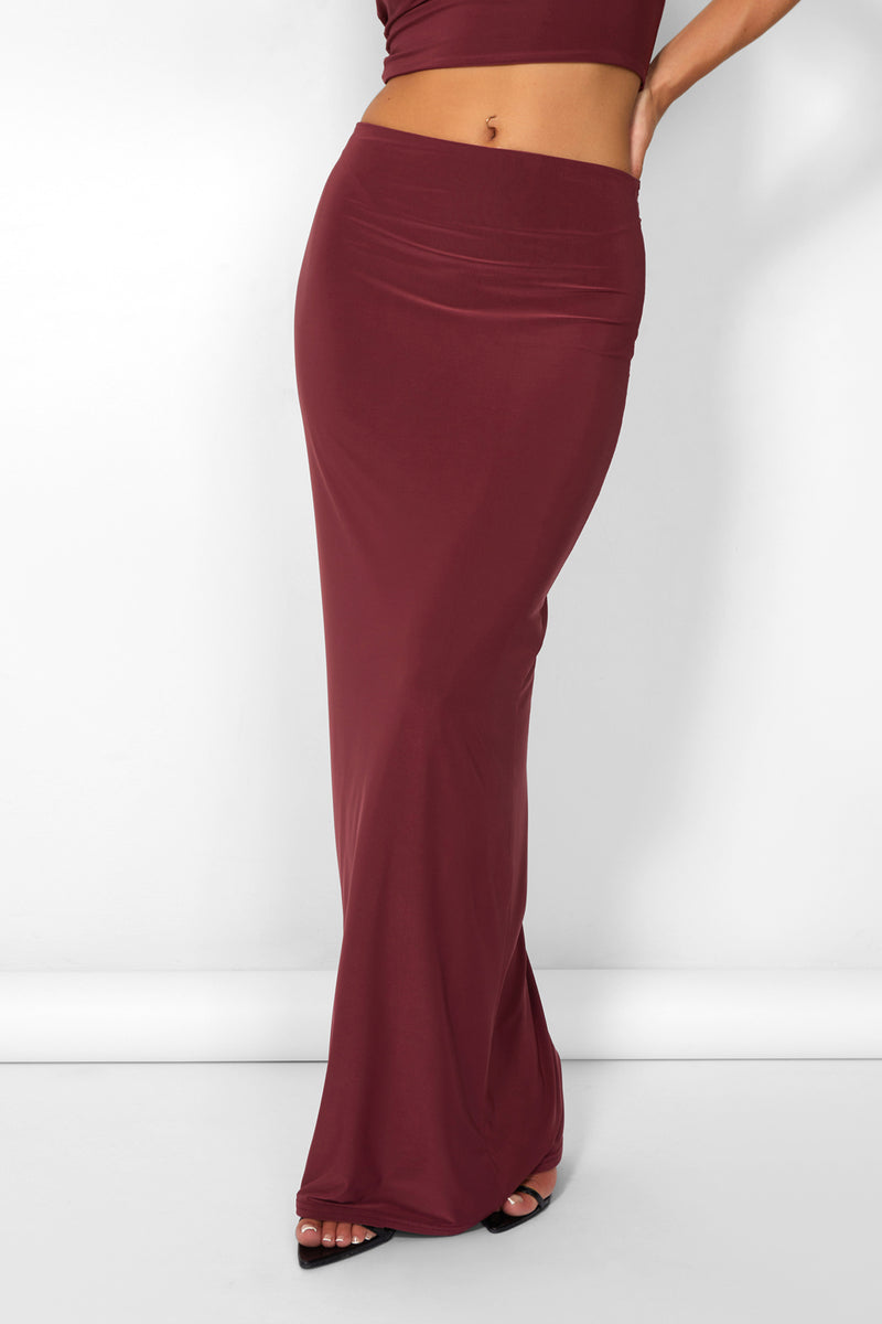 Kaiia Slinky Column Maxi Skirt Co-ord in Burgundy