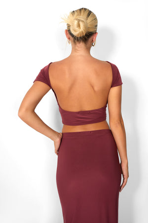 Kaiia Slinky Low Back Top Co-ord in Burgundy