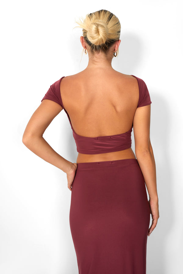 Kaiia Slinky Low Back Top Co-ord in Burgundy