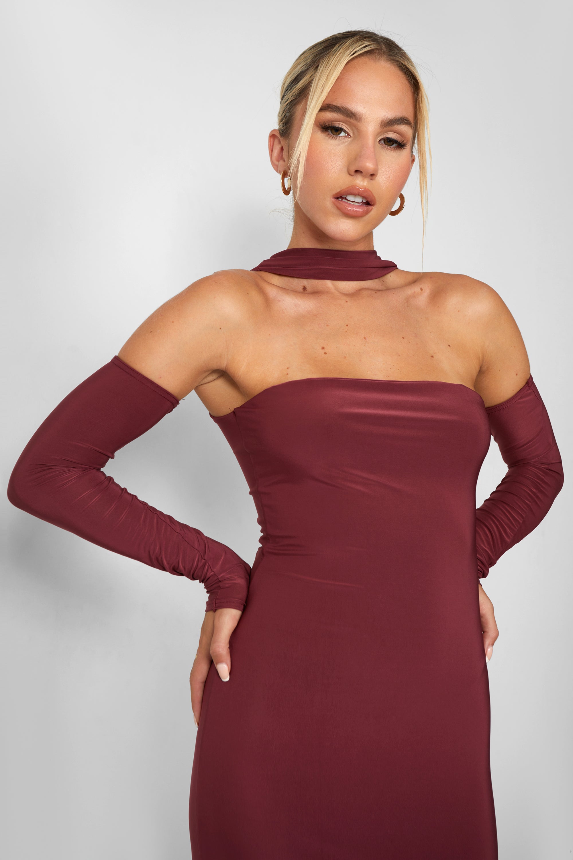 Kaiia Slinky Choker Bodycon Midi Dress in Burgundy | Kaiia Kaiia Slinky Choker Bodycon Midi Dress in Burgundy | Kaiia