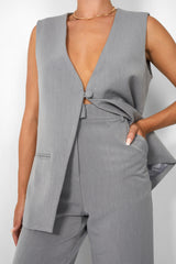 Kaiia Tailored Button Detail Longline Top Co-ord in Grey