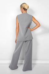 Kaiia Tailored Button Detail Longline Top Co-ord in Grey