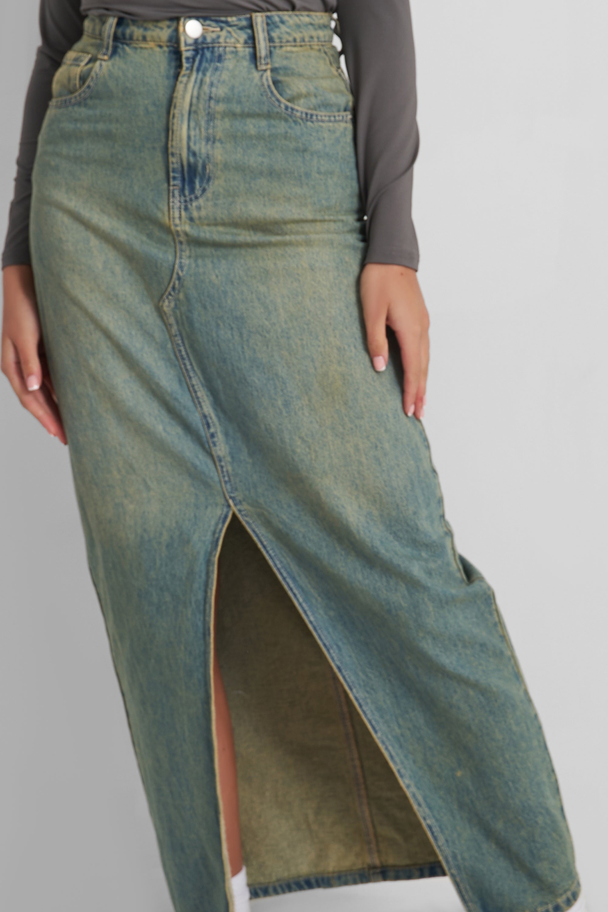 Front Split Maxi Denim Skirt 1a4 Denim Medium main image 0