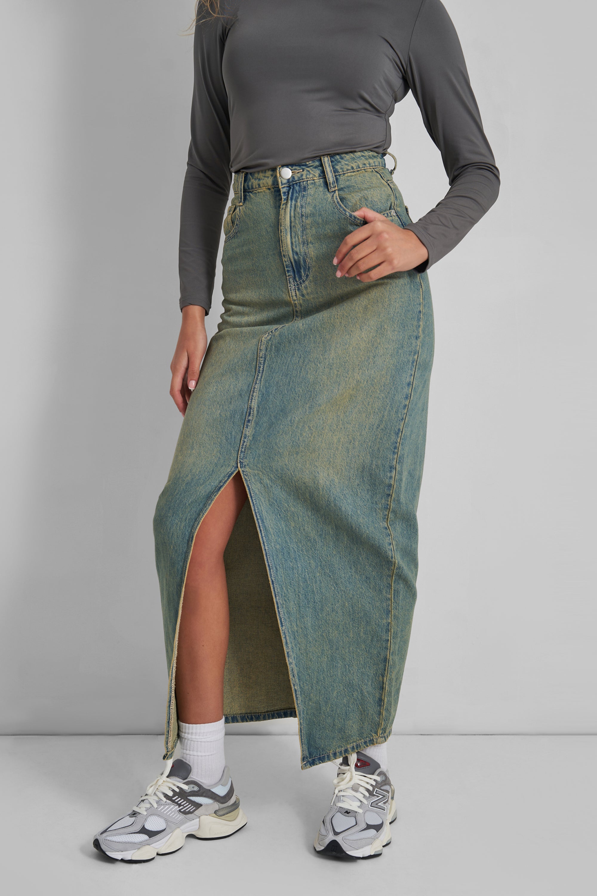 High-Rise Split Vintage Denim Skirt main image 1