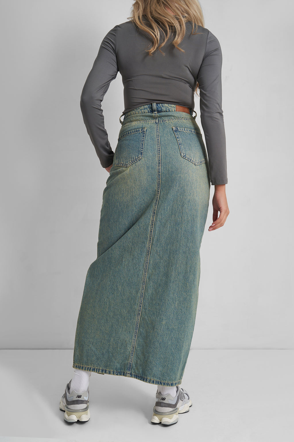 Front Split Maxi Denim Skirt 1bj Denim Dark
