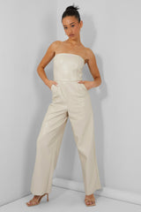 Bandeau Tailored Wide Leg Jumpsuit Stone