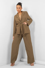 Tie Waist Blazer Khaki