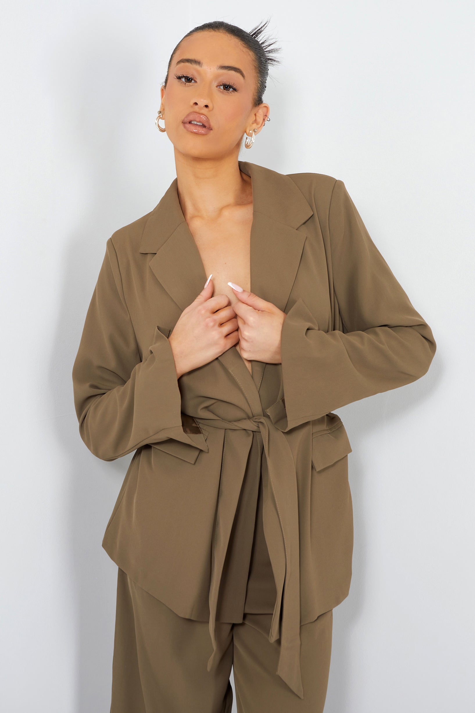 Tie Waist Blazer Khaki
