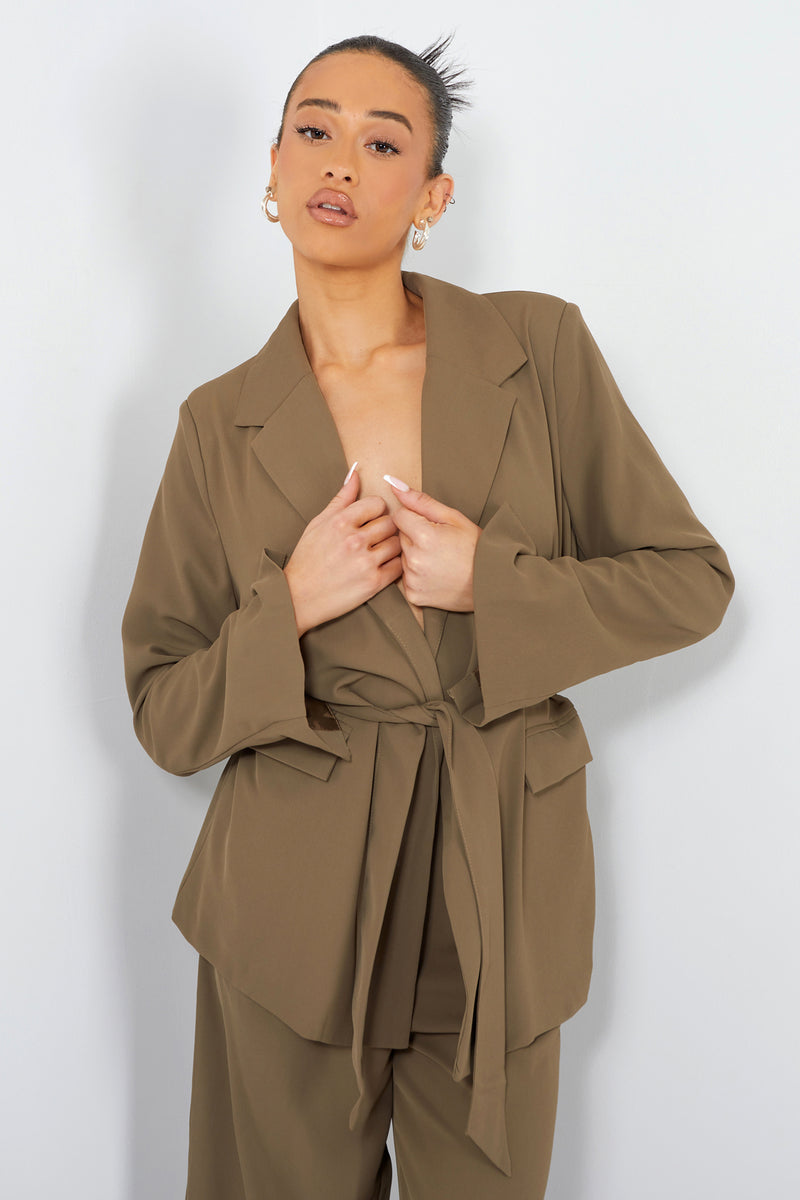 Tie Waist Blazer Khaki