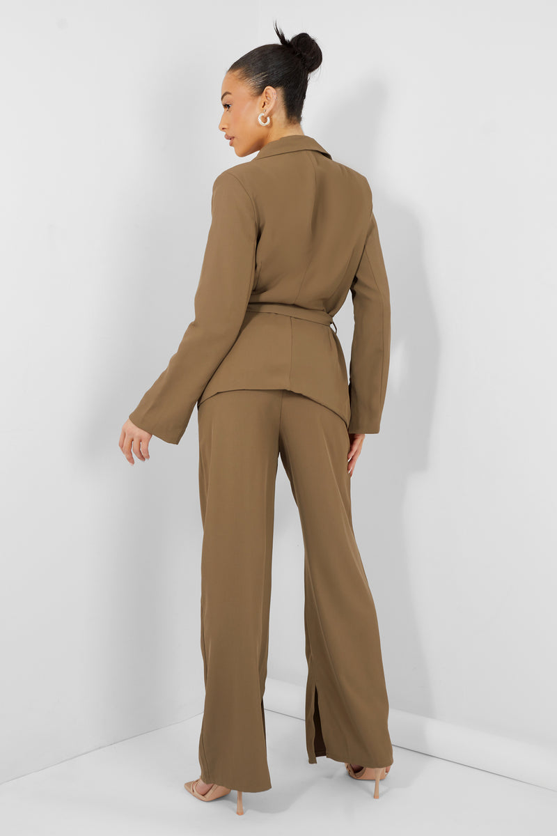 Tie Waist Blazer Khaki