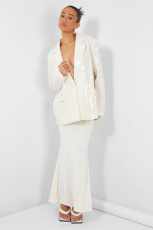 PREMIUM SEQUIN OVERSIZED BLAZER ECRU