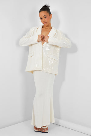 PREMIUM SEQUIN OVERSIZED BLAZER ECRU