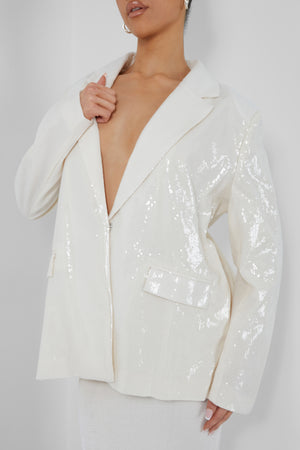 PREMIUM SEQUIN OVERSIZED BLAZER ECRU