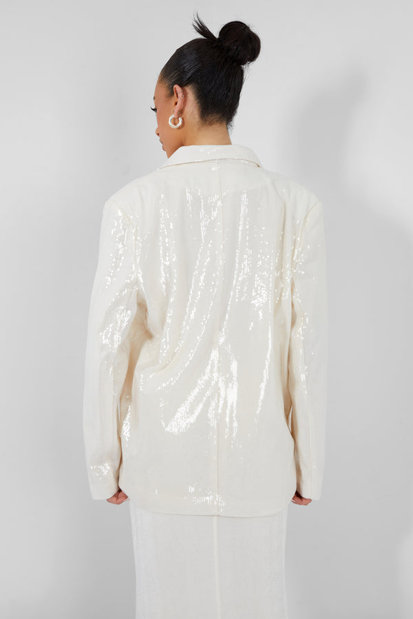 PREMIUM SEQUIN OVERSIZED BLAZER ECRU