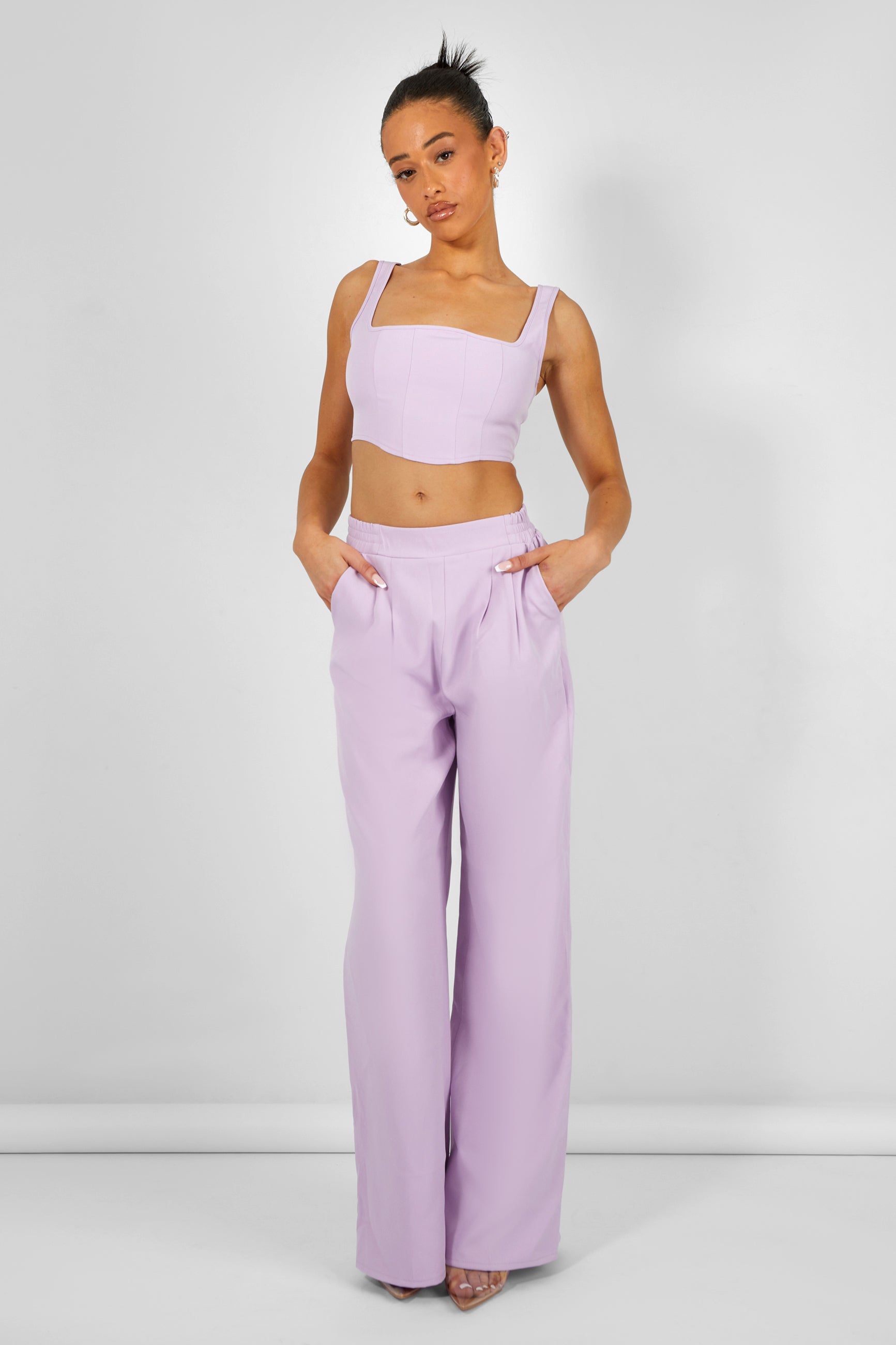 Tailored Wide Leg Trousers Lilac