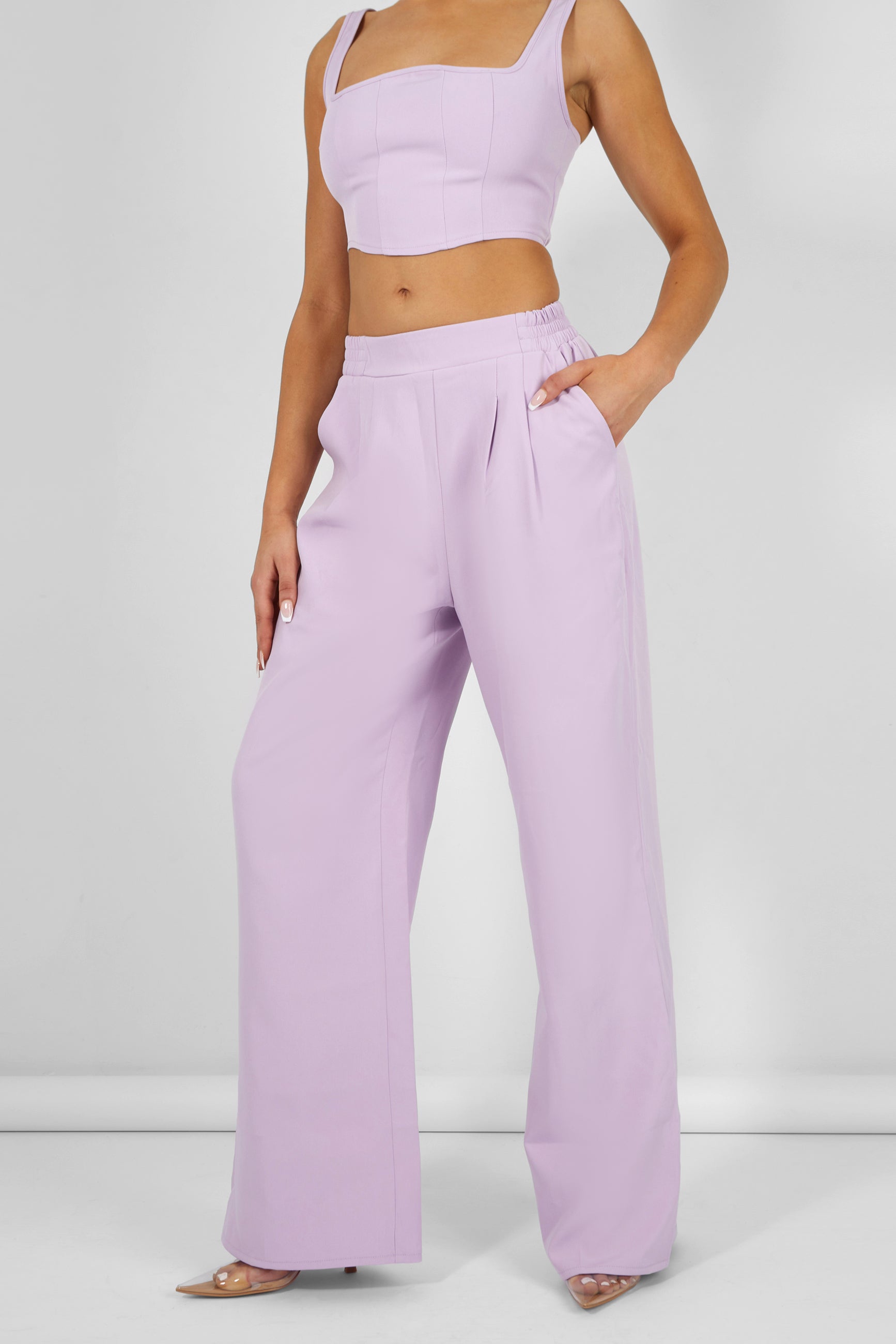 Tailored Wide Leg Trousers Lilac