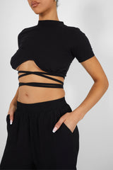 UNDERBUST DETAIL STRAPPY CROP TOP BLACK