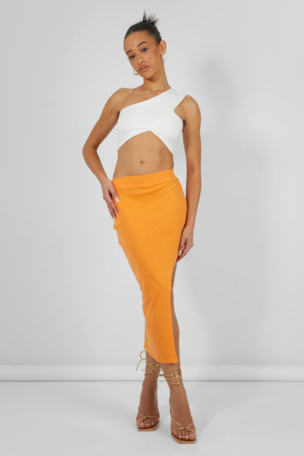 EXTREME SPLIT RIBBED MIDI SKIRT MANGO