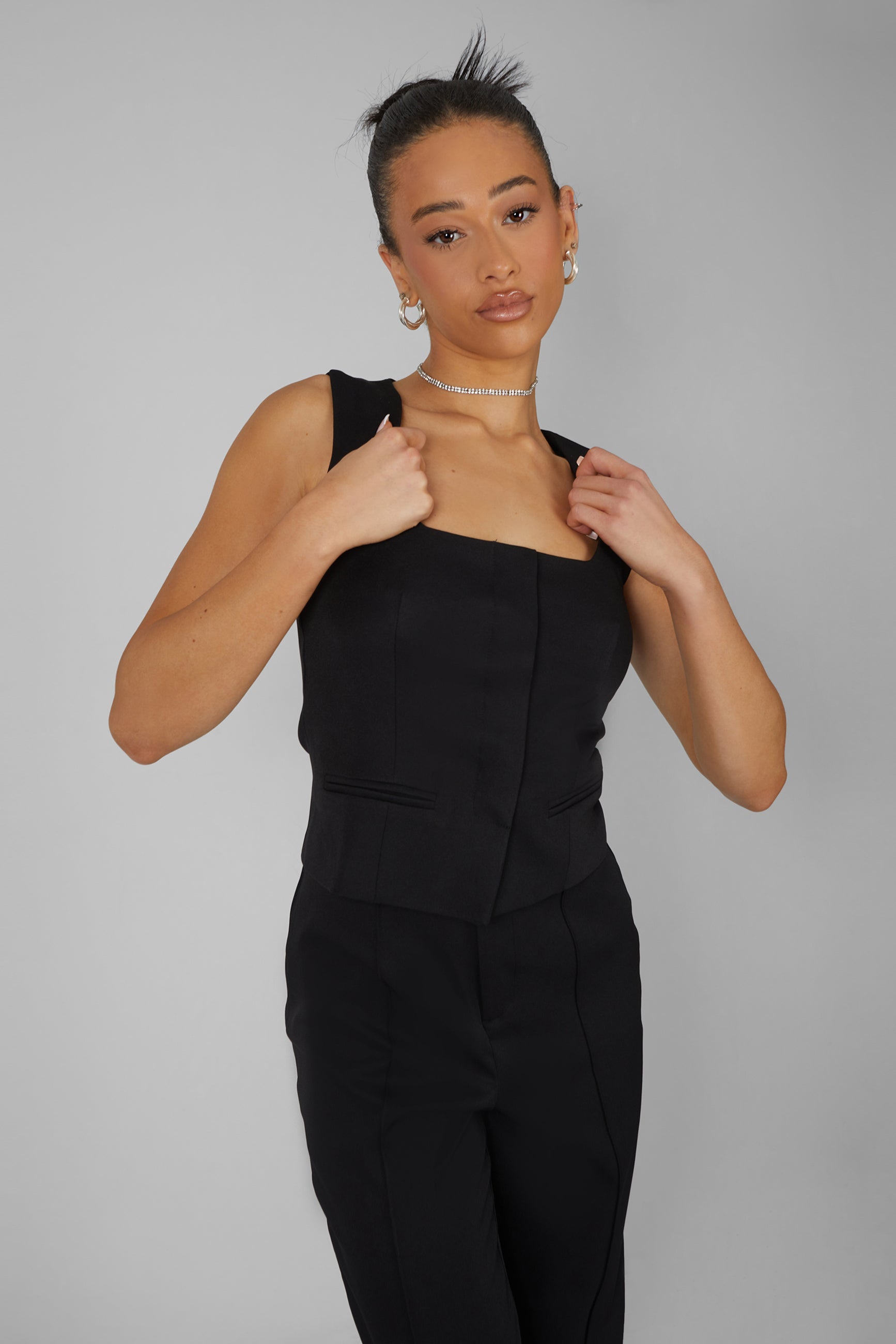 Tailored Square Neck Top Black