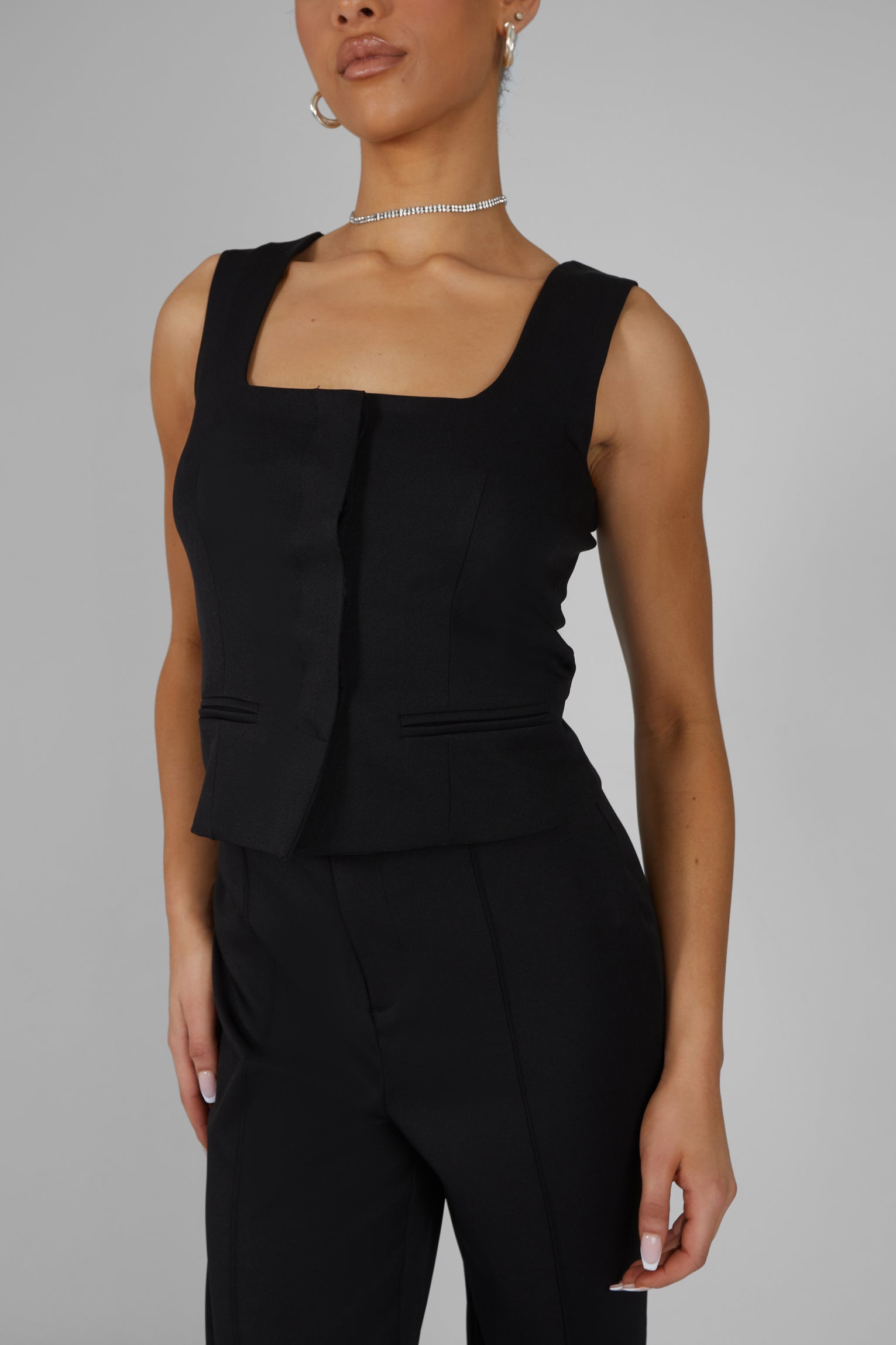 Tailored Square Neck Top Black