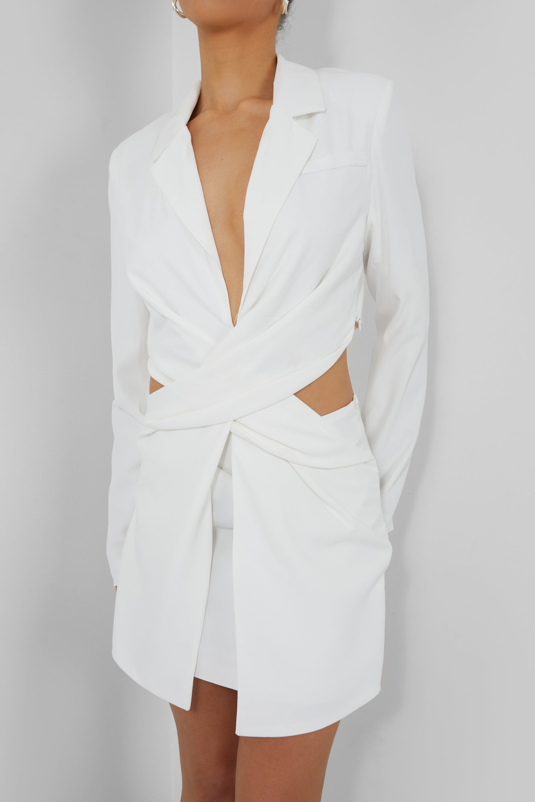 Twist Front Blazer Dress Ivory