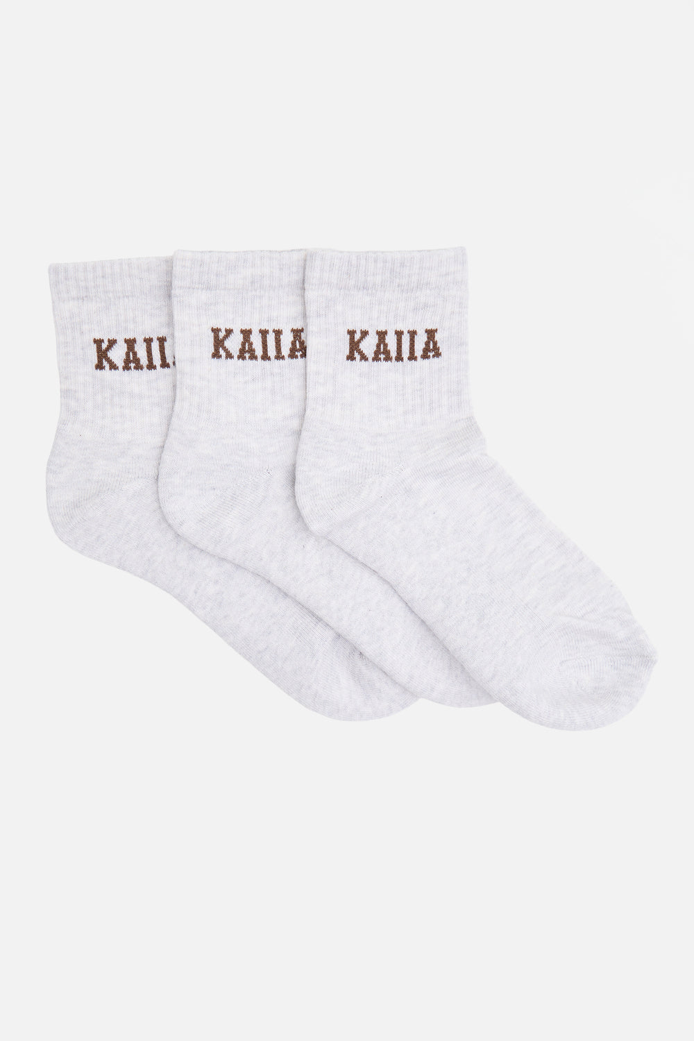 Pack of Three Kaiia Logo Sock Light Grey Marl & Brown