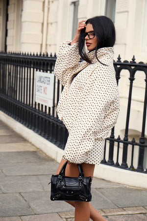Kaiia Drawcord Hem Polka Dot Technical Jacket Cream & Black