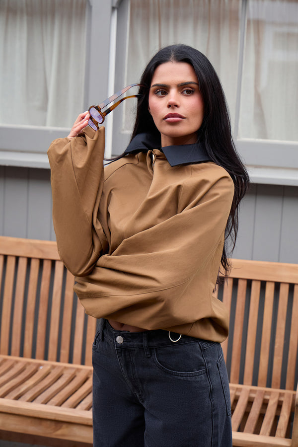 Kaiia Drawcord Hem Technical Jacket Camel