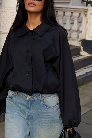 Kaiia Drawcord Hem Technical Jacket Black