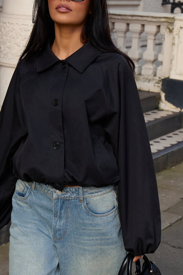 Kaiia Drawcord Hem Technical Jacket Black