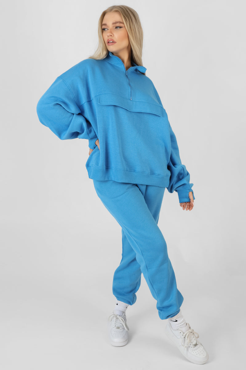 OVERSIZED HALF ZIP PULLOVER WINDBREAKER SWEAT BLUE