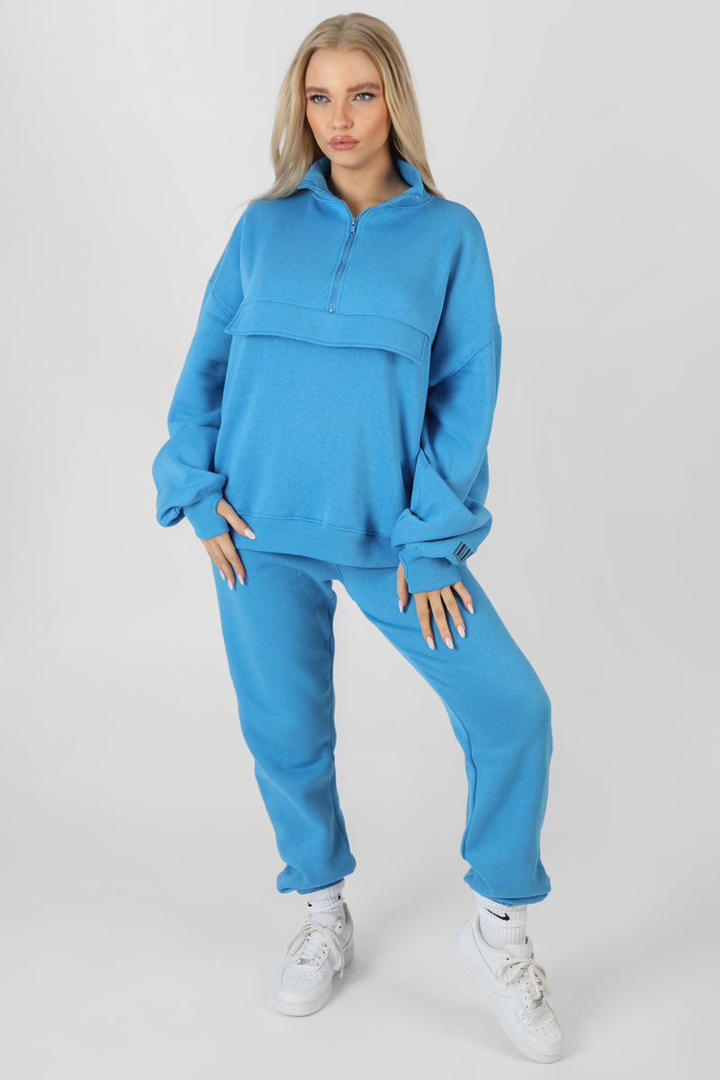 OVERSIZED HALF ZIP PULLOVER WINDBREAKER SWEAT BLUE