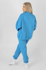 OVERSIZED HALF ZIP PULLOVER WINDBREAKER SWEAT BLUE