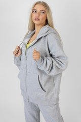 OVERSIZED ZIP THROUGH HOODIE GREY MARL