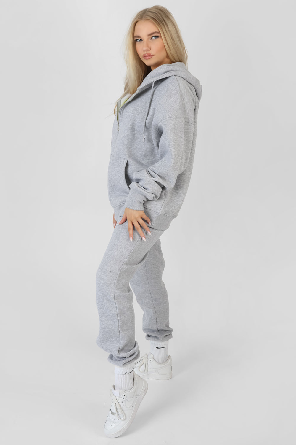 OVERSIZED ZIP THROUGH HOODIE GREY MARL