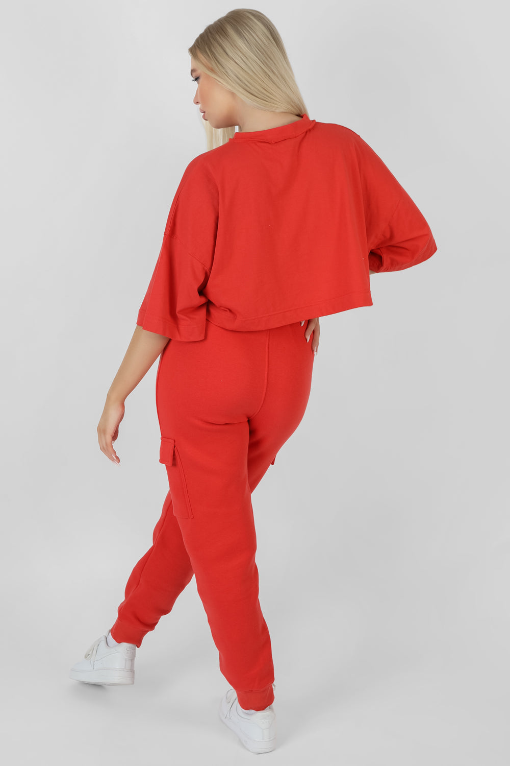 EXPOSED SEAM OVERSIZED CROPPED T-SHIRT RED