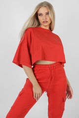 EXPOSED SEAM OVERSIZED CROPPED T-SHIRT RED
