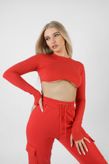 LONG SLEEVE UNDERBUST TOP RED