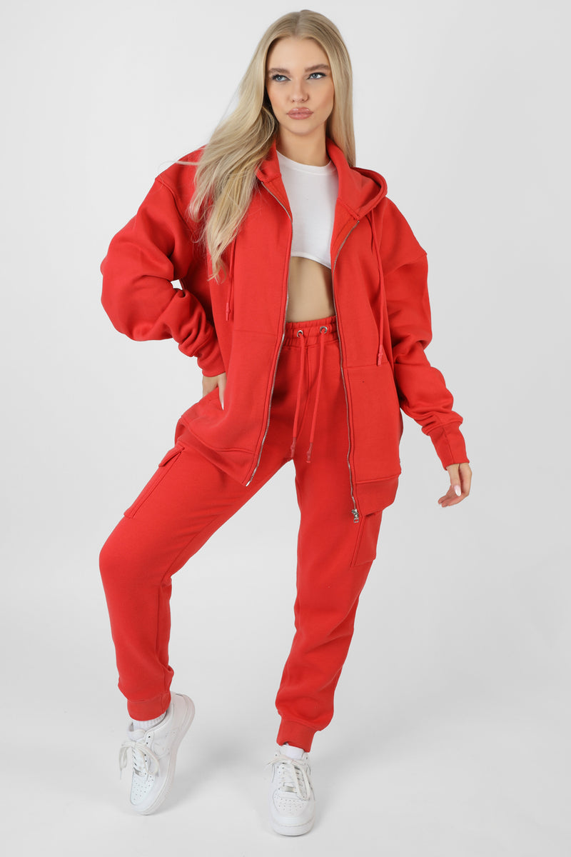 OVERSIZED ZIP THROUGH HOODIE RED