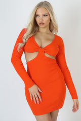 WAIST CUT OUT LONG SLEEVE MINI DRESS ORANGE