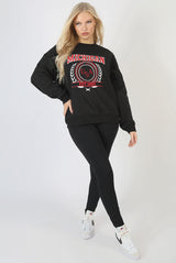 MICHIGAN EMBROIDERED SLOGAN OVERSIZED SWEATSHIRT BLACK
