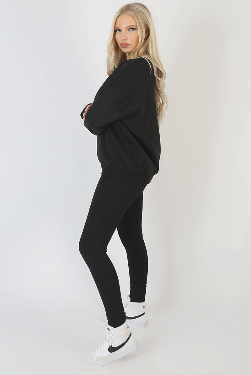 MICHIGAN EMBROIDERED SLOGAN OVERSIZED SWEATSHIRT BLACK