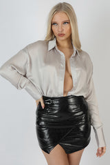 OVERSIZED SATIN SHIRT SILVER