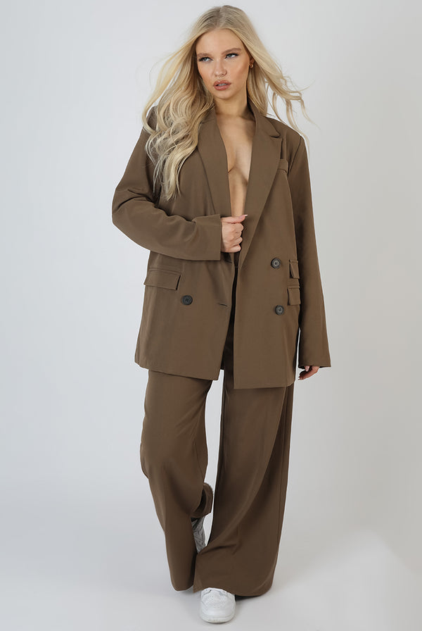 WIDE LEG SPLIT HEM TAILORED TROUSERS MUSHROOM